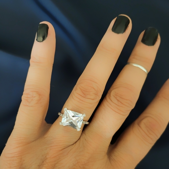Radiant-Cut CZ Statement Ring | Sterling Silver - Picture 1 of 7